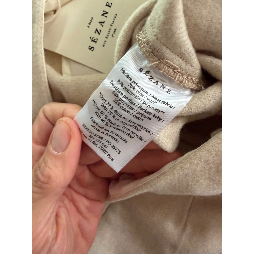 Sezane Clara Trousers Oatmeal Beige Wool Blend Straight Leg Pants‎ Size 38 NEW - Picture 7 of 8